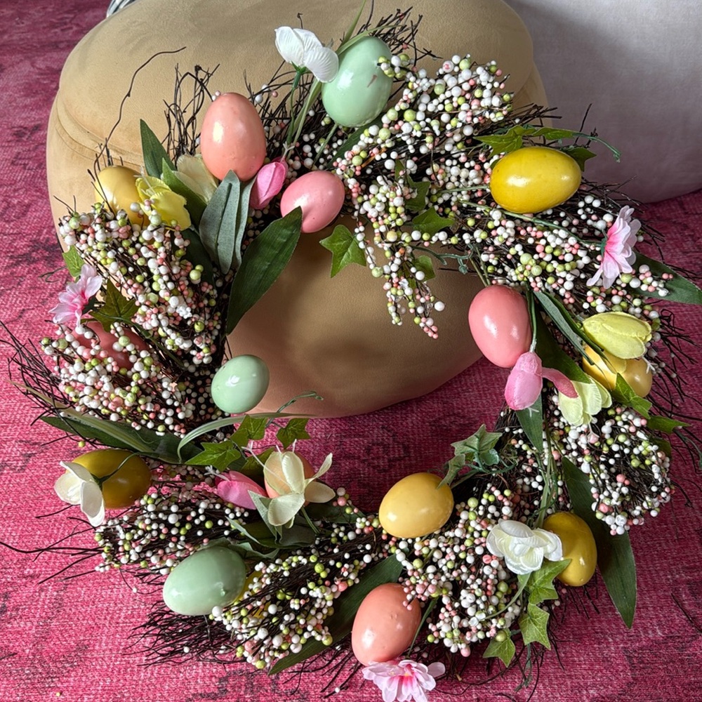 Floral Grapevine Easter Egg Wreath